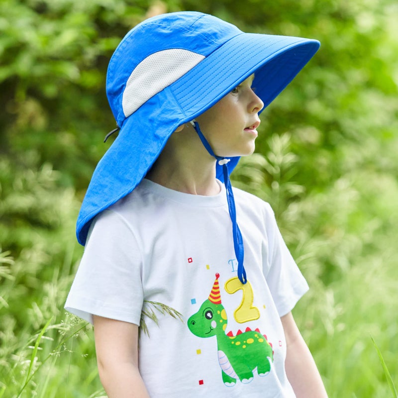 Connectyle Kids Large Brim UV Protection Sun Hat with Neck Flap Mesh Fishing Cap (Blue) - Image 3
